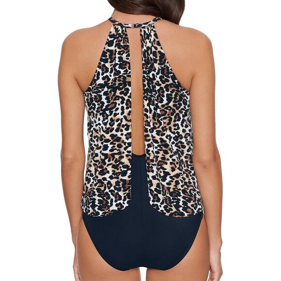 Magicsuit NWT Leopard Aubrey One Piece Halter Swimsuit Size 10 Wireless A-D Cup - Picture 2 of 12